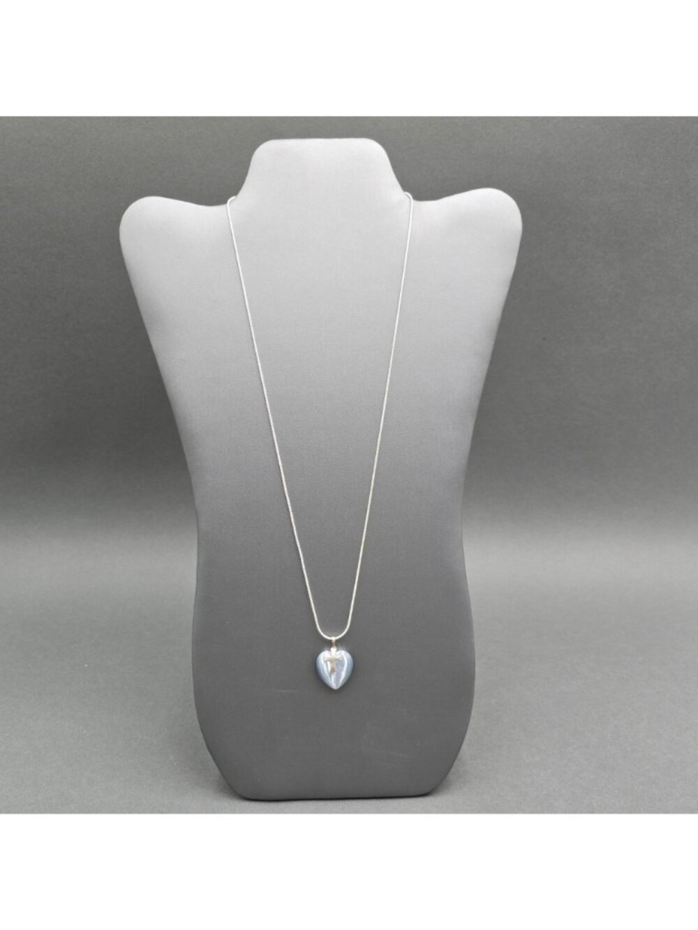 Sterling Silver Cats Eye Quartz Heart Cross Pendant Necklace 24" Snake Chain - Picture 2 of 9